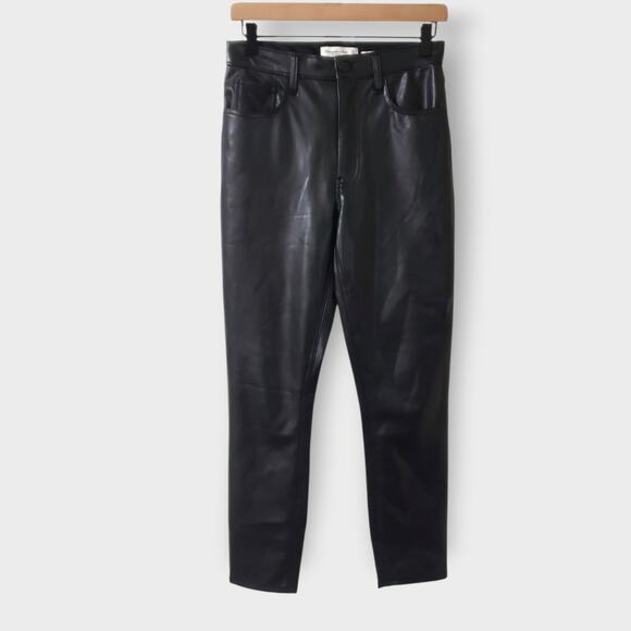 Abercrombie & Fitch Vegan Leather High Rise Skinny Pant Black Sz 27/4 Minimalist - Picture 1 of 11